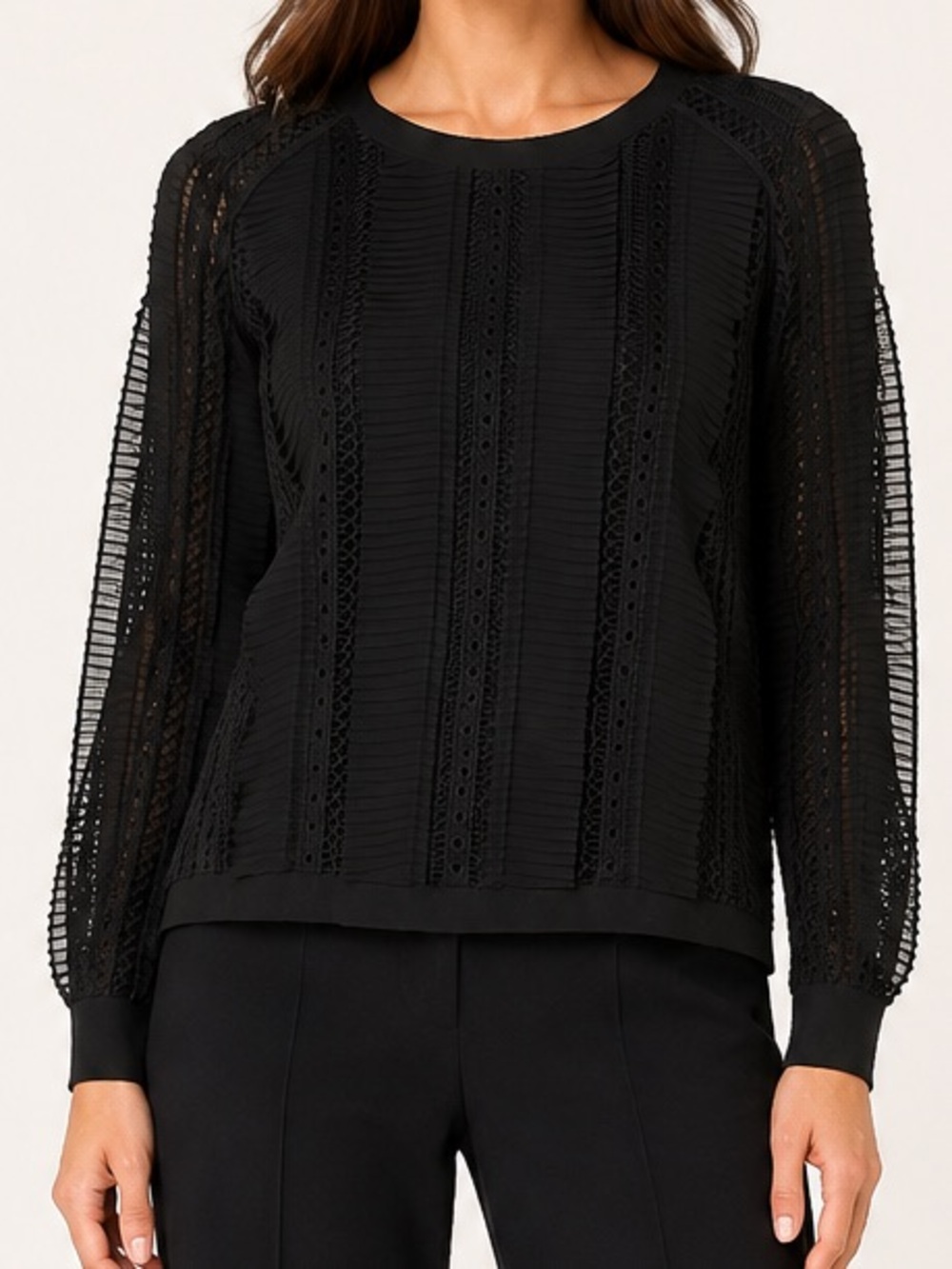 Anthropologie x Daniel Rainn Black Lace Sheer Sleeve Blouse M